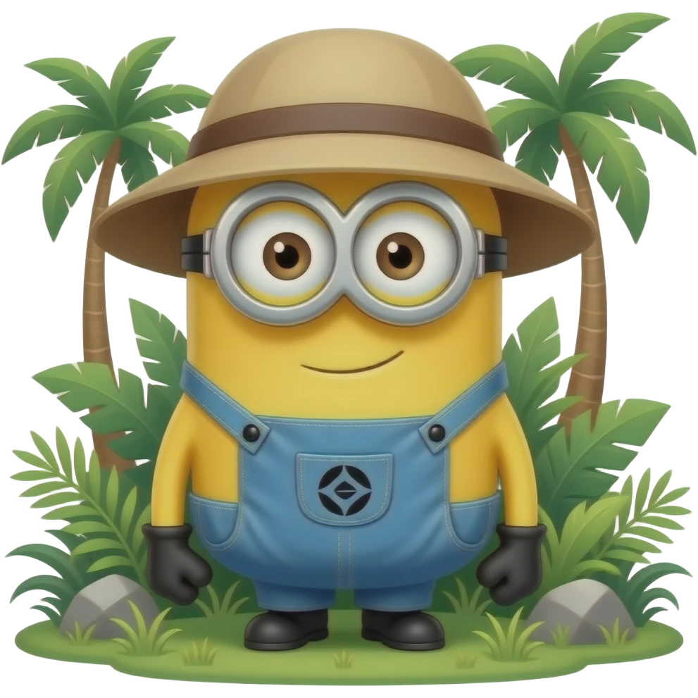 Minion explorador en la jungla estilo indiana jones emoji
