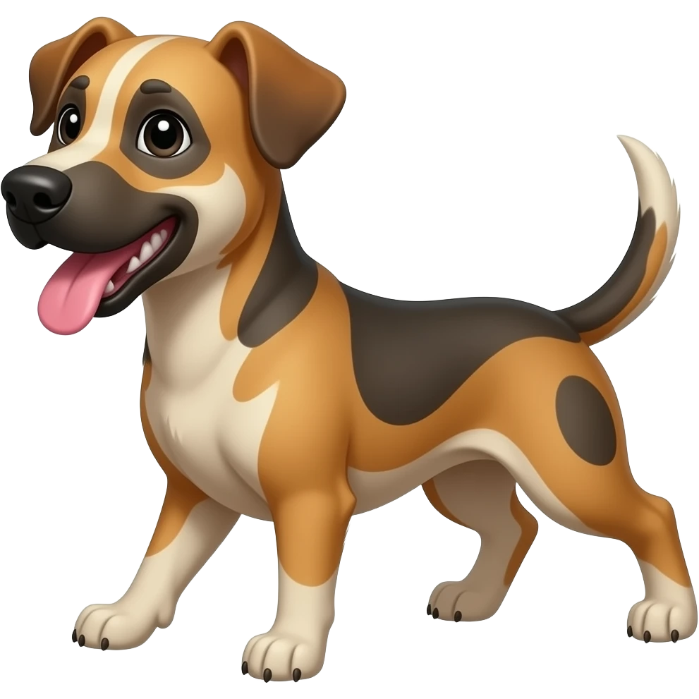 A dog whith tong stiking out and pich black eyes and olvle feet emoji