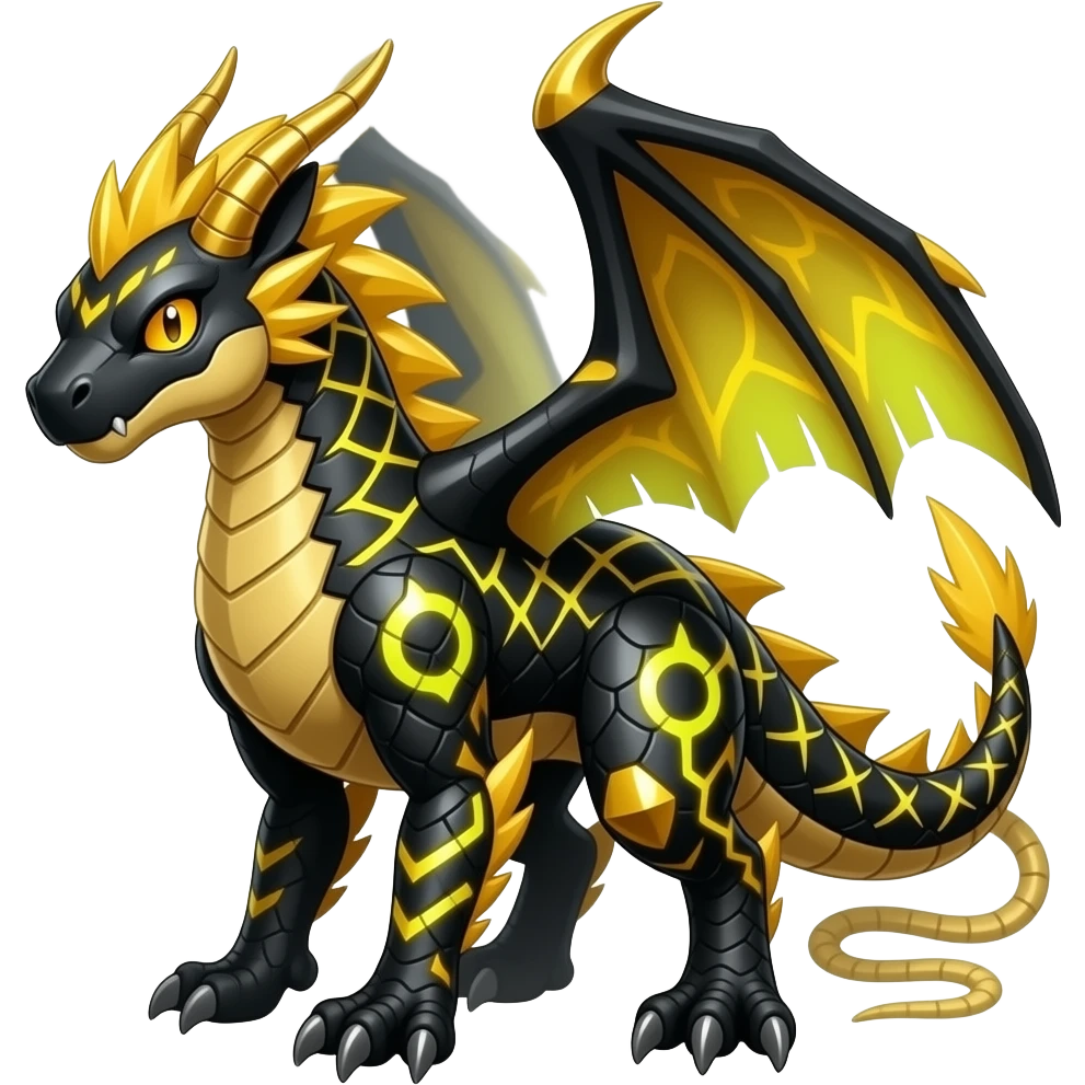 Shiny edgy cool badass gold electrical Raptorik feathery spicy Furry scaly oily black with neon-markings Salandit-Salamence-Ekans-Seviper-Rapidash-Salazzle-Fakemon-hybrid emoji