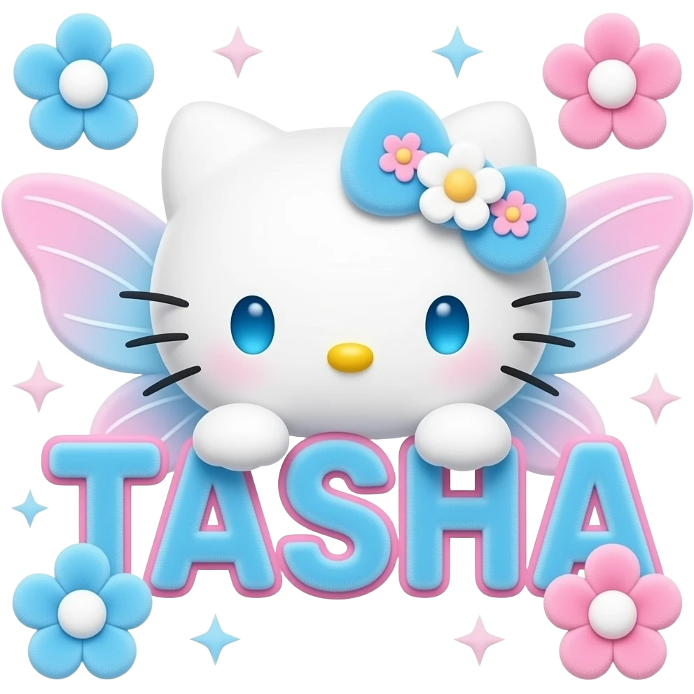White velvety fur 3D hello kitty head with blue white pink gradient 3D ...