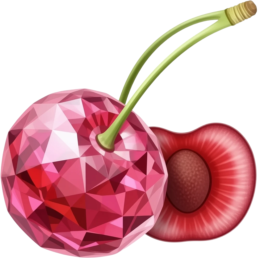 Realistic Ruby colored Crystal cherry with stem emoji