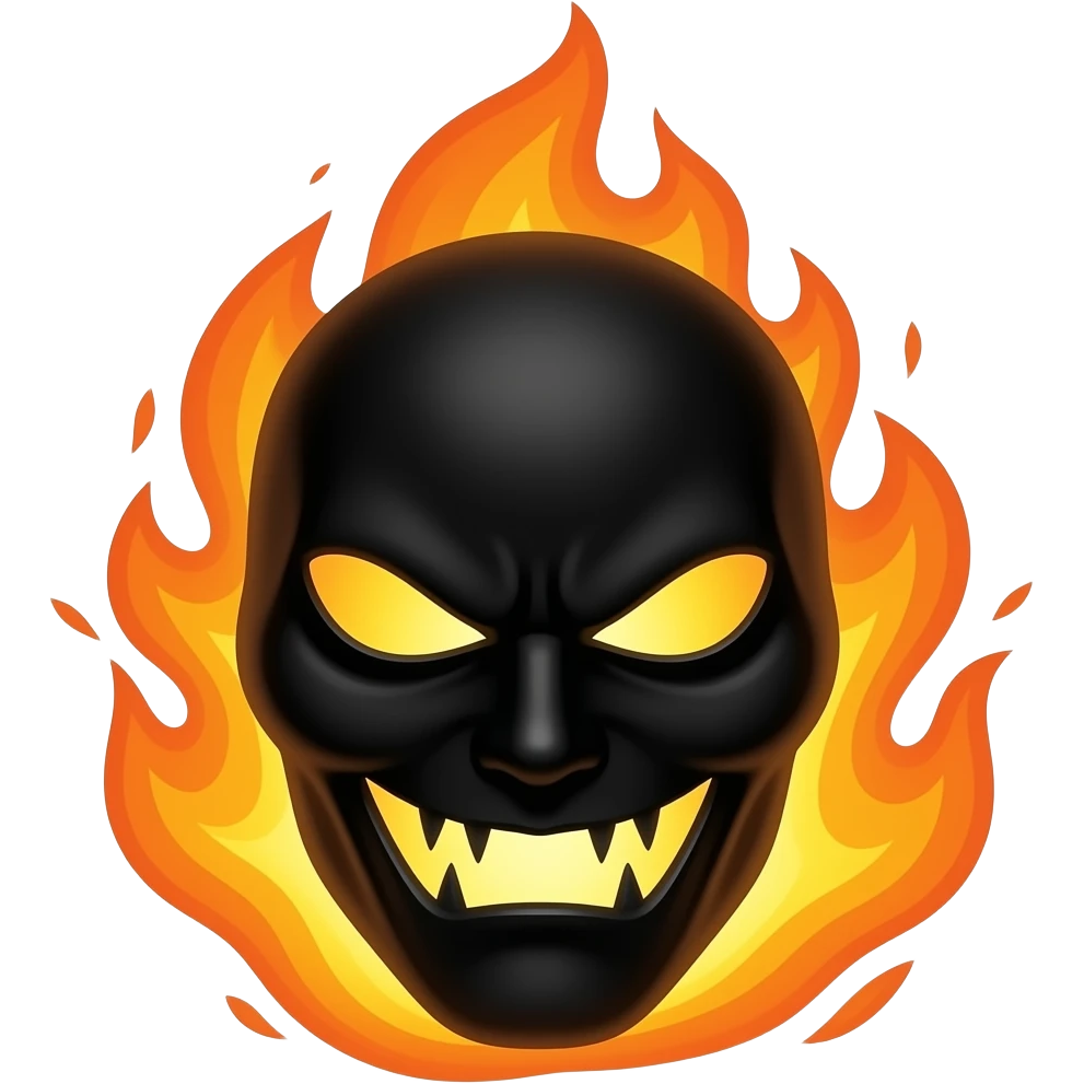 a  dark silhouette mask coming out of hellfire sinister expression emoji