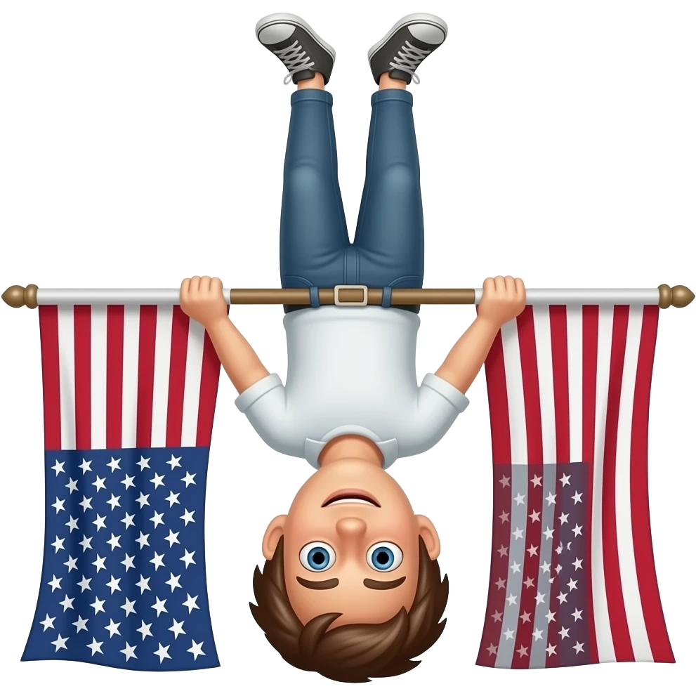 upside down american flag held by a confused person emoji