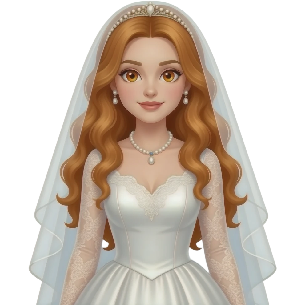sexy girl with overlong wavy ginger hair and ginger eyes wearing a brides dress emoji
