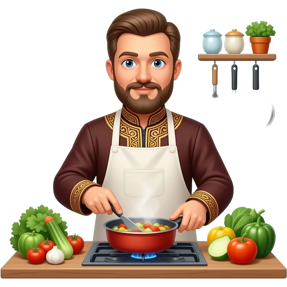 Украинец Александр готовит лечо на кухне emoji
