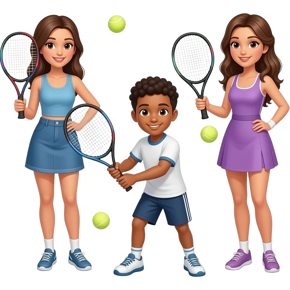 Un garçon métisse et deux brunes hâlé qui jouent au padel emoji