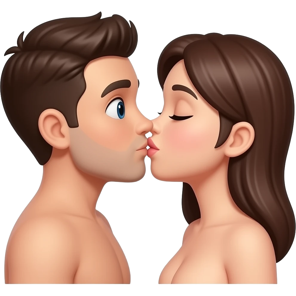 Create a emoji that both men and women is in nude and both are kissing emoji
