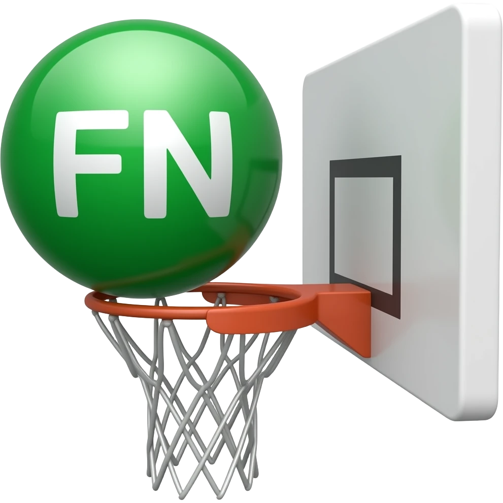 Ball going into hoop with green FN written on it emoji