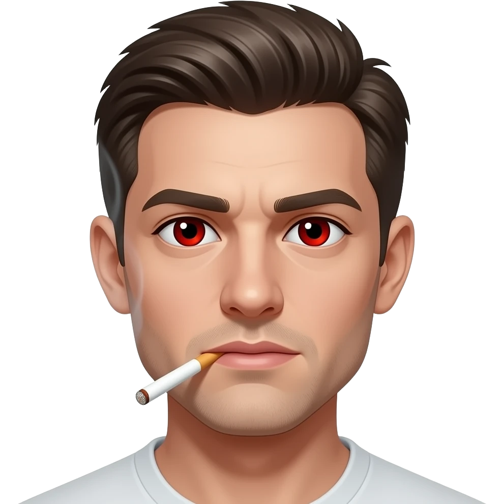 째려보고 입에 담배불몀서 눈 충혈됨 emoji