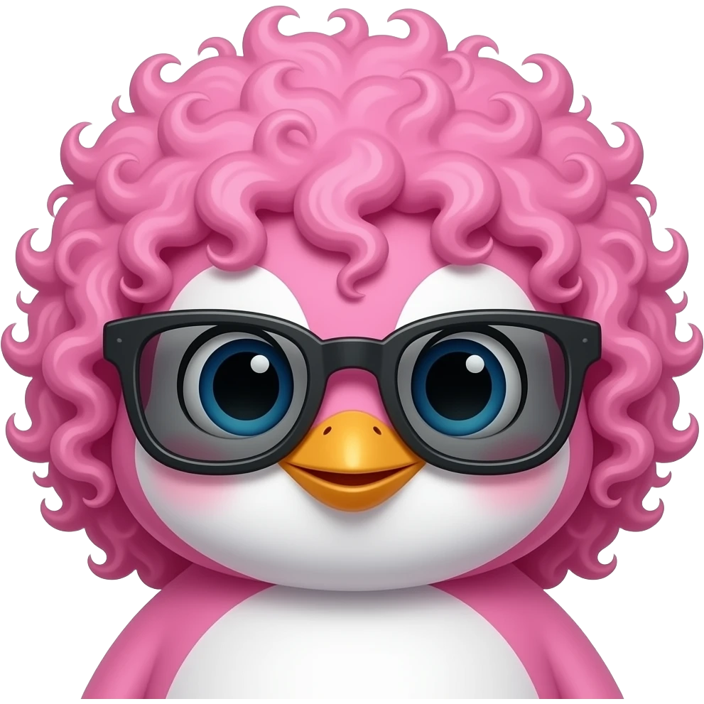 pink curly haired penguin with sunglassess, just face emoji