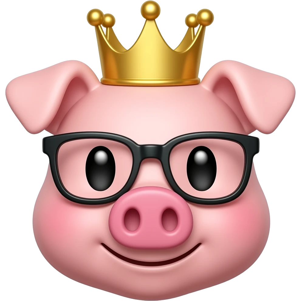 La cara de un chancho con lentes y corona emoji