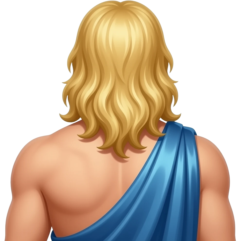 Zeus from behind with long blonde hair, azure metallic loincloth emoji