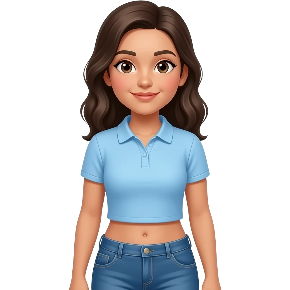 Belly button hispanic girl with light blue polo and jeans emoji
