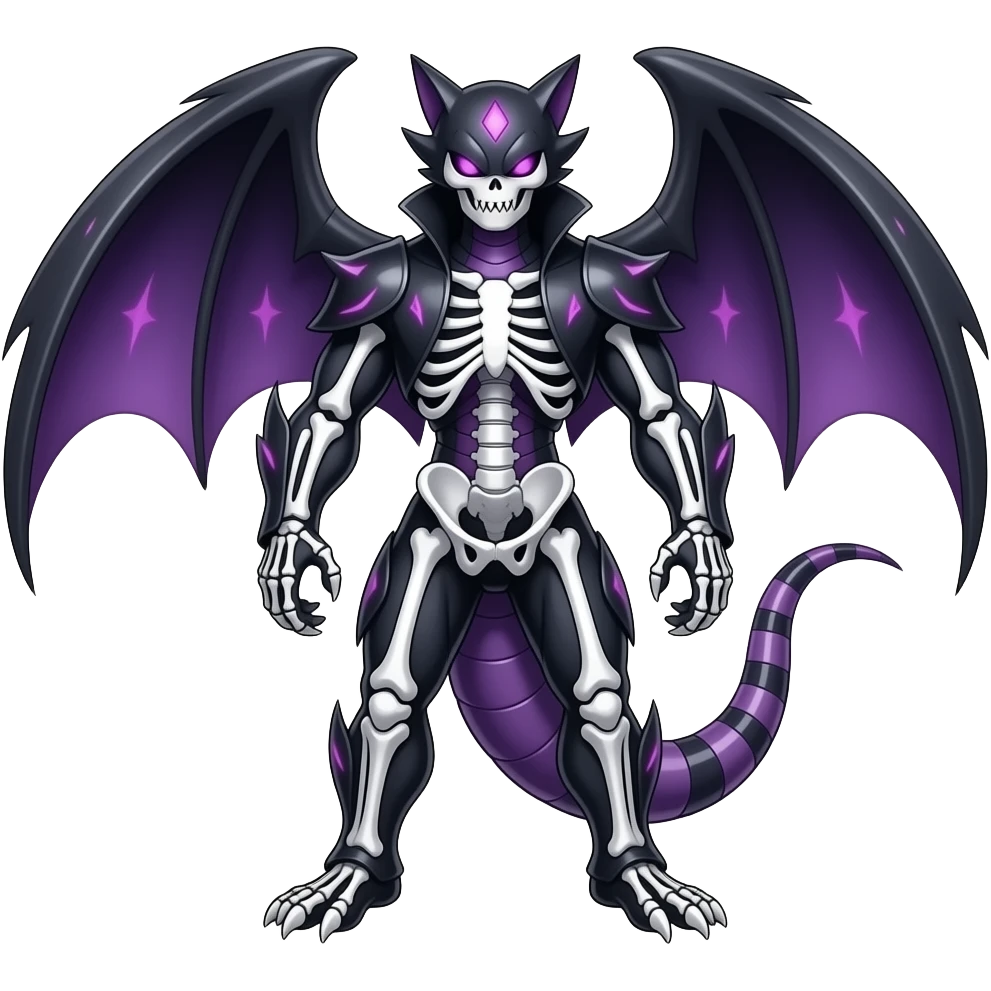 Shiny Badass Spectral Dusky Spooky Skeletal Cool Hot Stylish Handsome Seviper-Salandit-Darkrai-Renamon-Zoroark-Genesect-Monster-Fakémon-fusion (full body) emoji