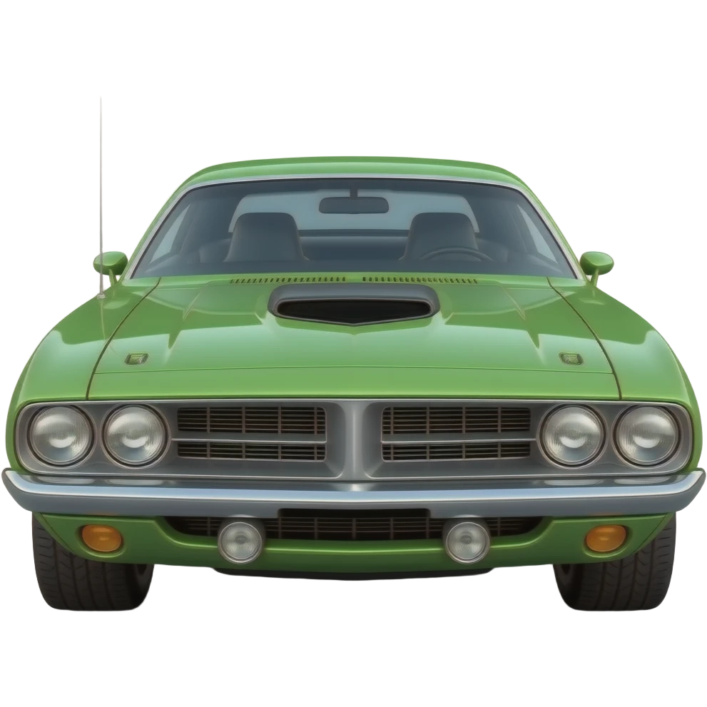 Green 1970 Plymouth Hemi Cuda , hyper real, highly detailed emoji