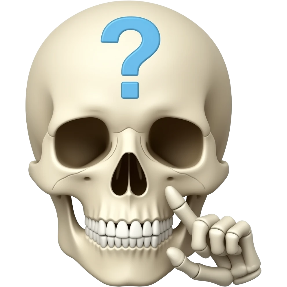 A thinking gesture of a skull head with a question mark above the head emoji