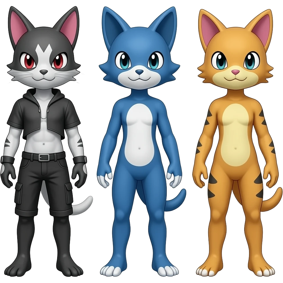 Cool edgy Torracat-Houndour-Litten-Digimon, full body emoji