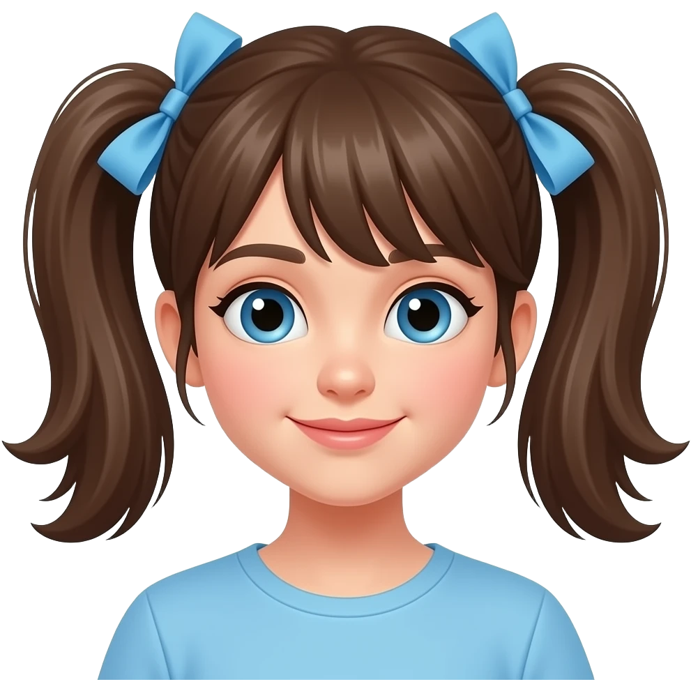 양갈래를 위로 묶고 하늘색 리본을 단 👧🏻 emoji