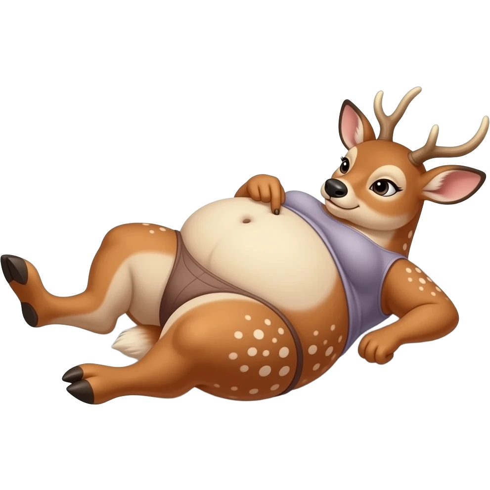 A female deer/doe is sprawling on her back unable to move,she got stuck by her own massive obese tummy,couldn’t even try defend her bellybutton from fingering tickling pokers,she is that Fat,She is too full for fun right now,that deer is going to pop. emoji