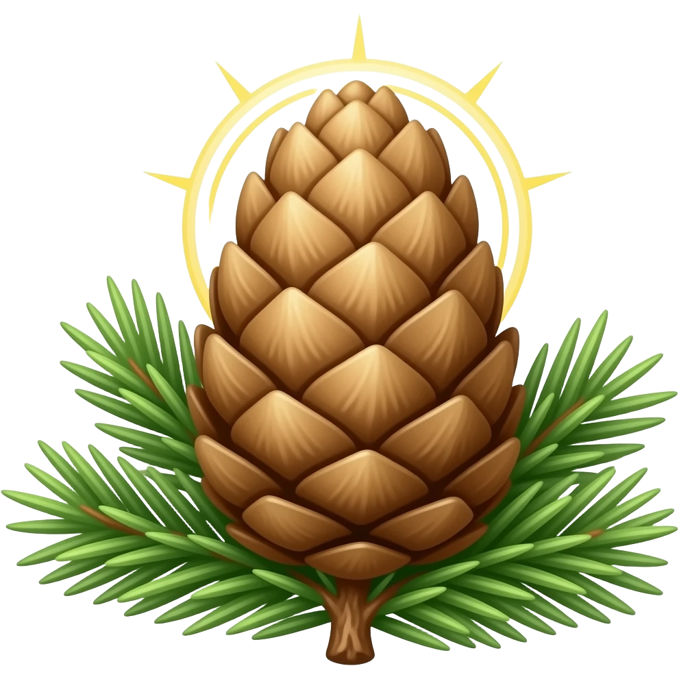 pine needles and a penis-pine cone with a holy halo ring emoji