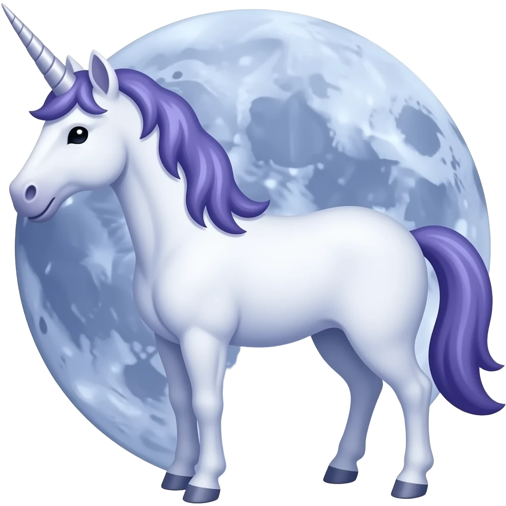 a unicorn in calm colors like VIOLET and BLUE to symbolize evening WITH A MOON emoji