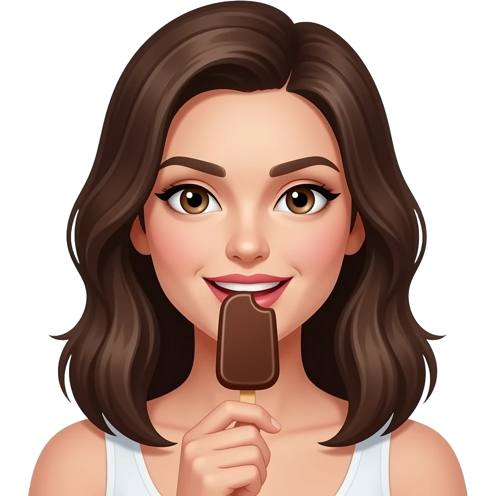 Sexi lengua mujer con una ceja levantada saboreando  paleta de helado de chocolate emoji