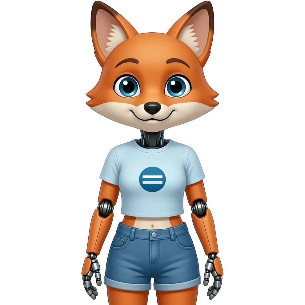 A humanoid robot female fox wearing a tee shirt and shorts emoji