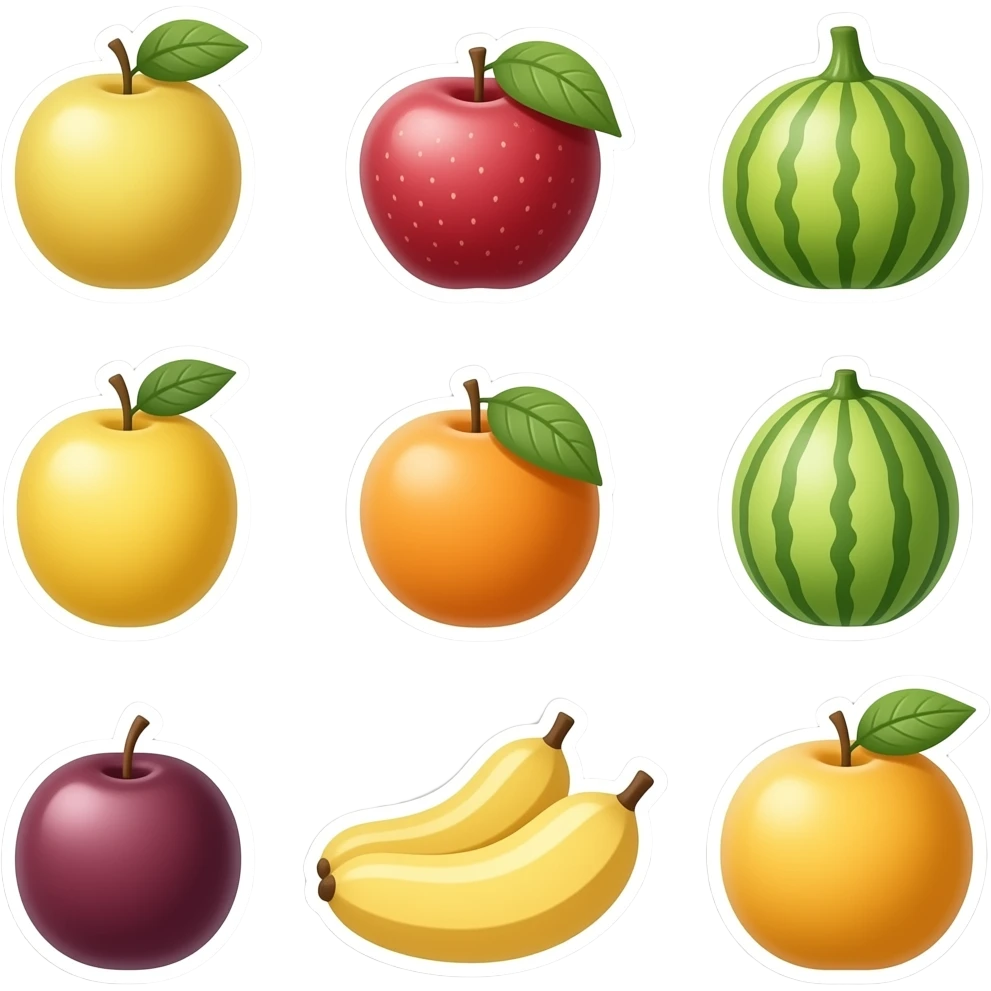 generate fruits emoji with white outline emoji
