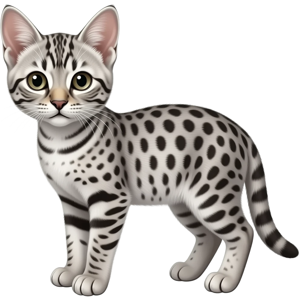 Silver thin spotted Serengeti kitten long legs pointed face emoji