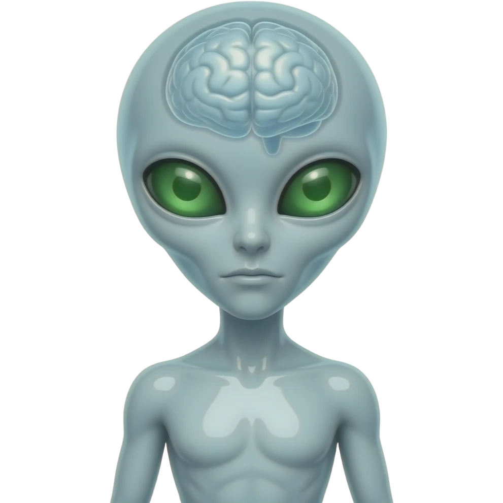 Alien with brain emoji