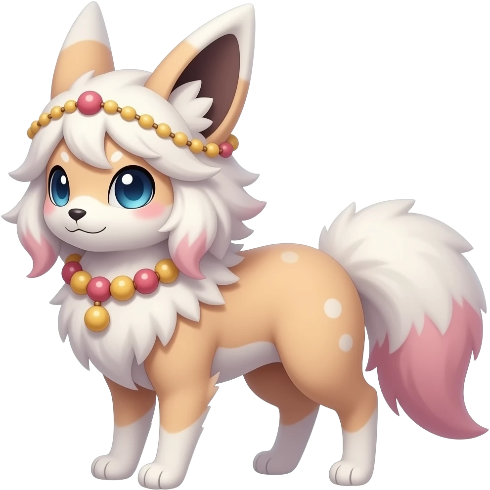 Fuzzy slim oriental feathery long-haired beaded mane cozy rosy aesthetic feathery Rosy beautiful Sylveon-Furret-Minccino-Espeon-Fakémon-hybrid emoji
