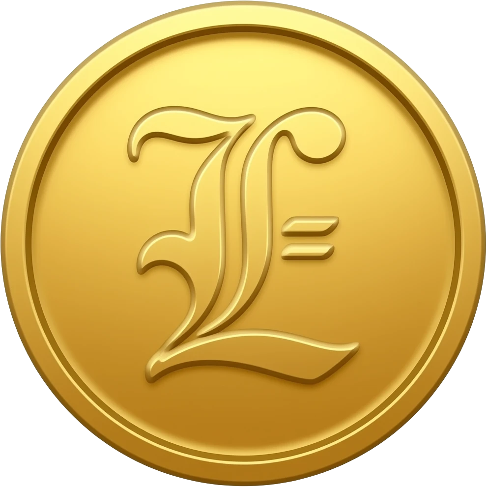 gold coin with the letter "L" in curvy letters emoji