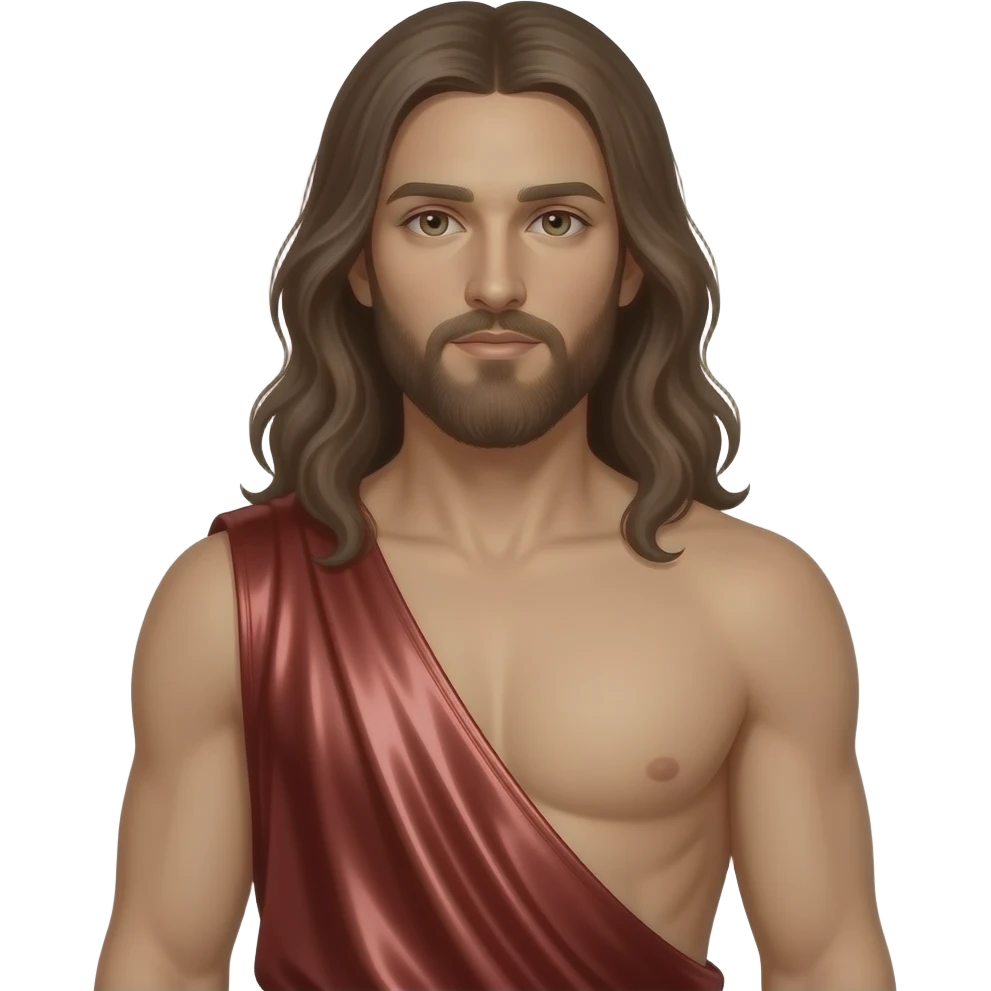 Jesus Christ from behind with long hair, crimson metallic loincloth emoji