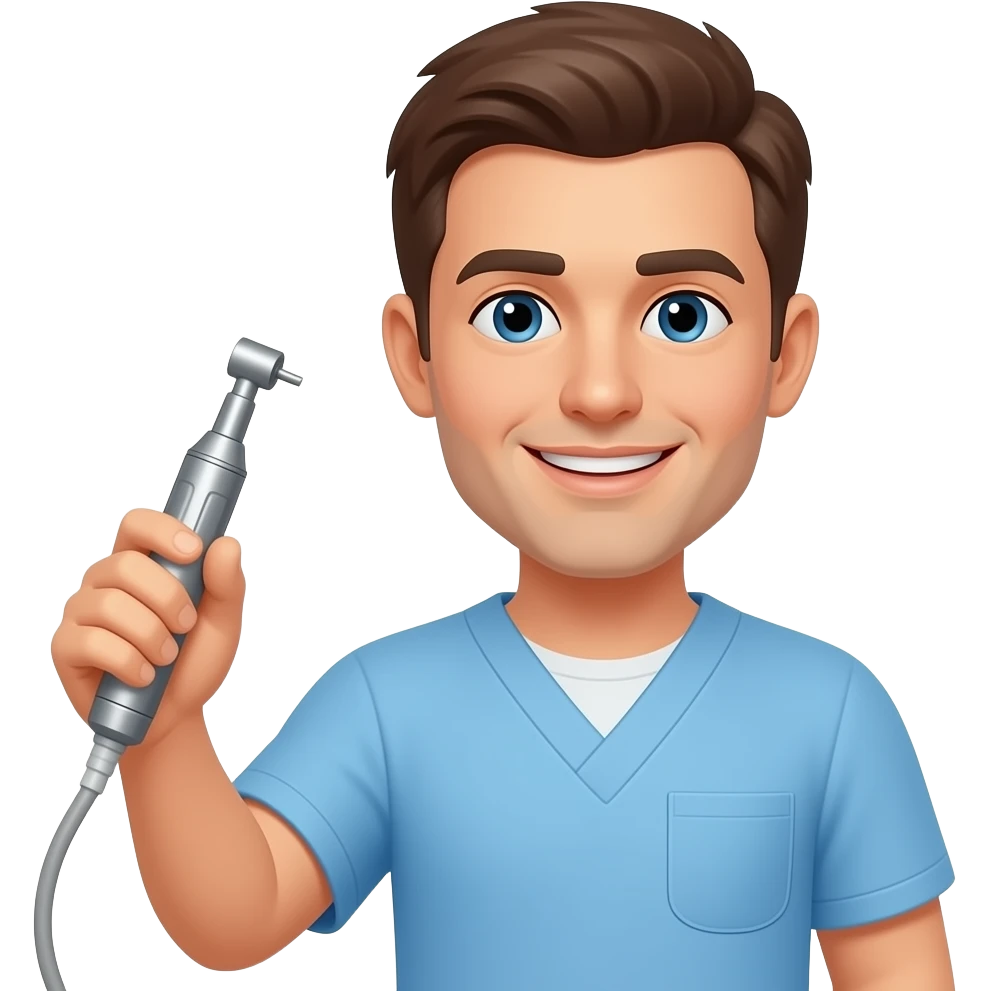 male dentist with turbine/dental piece in hand emoji