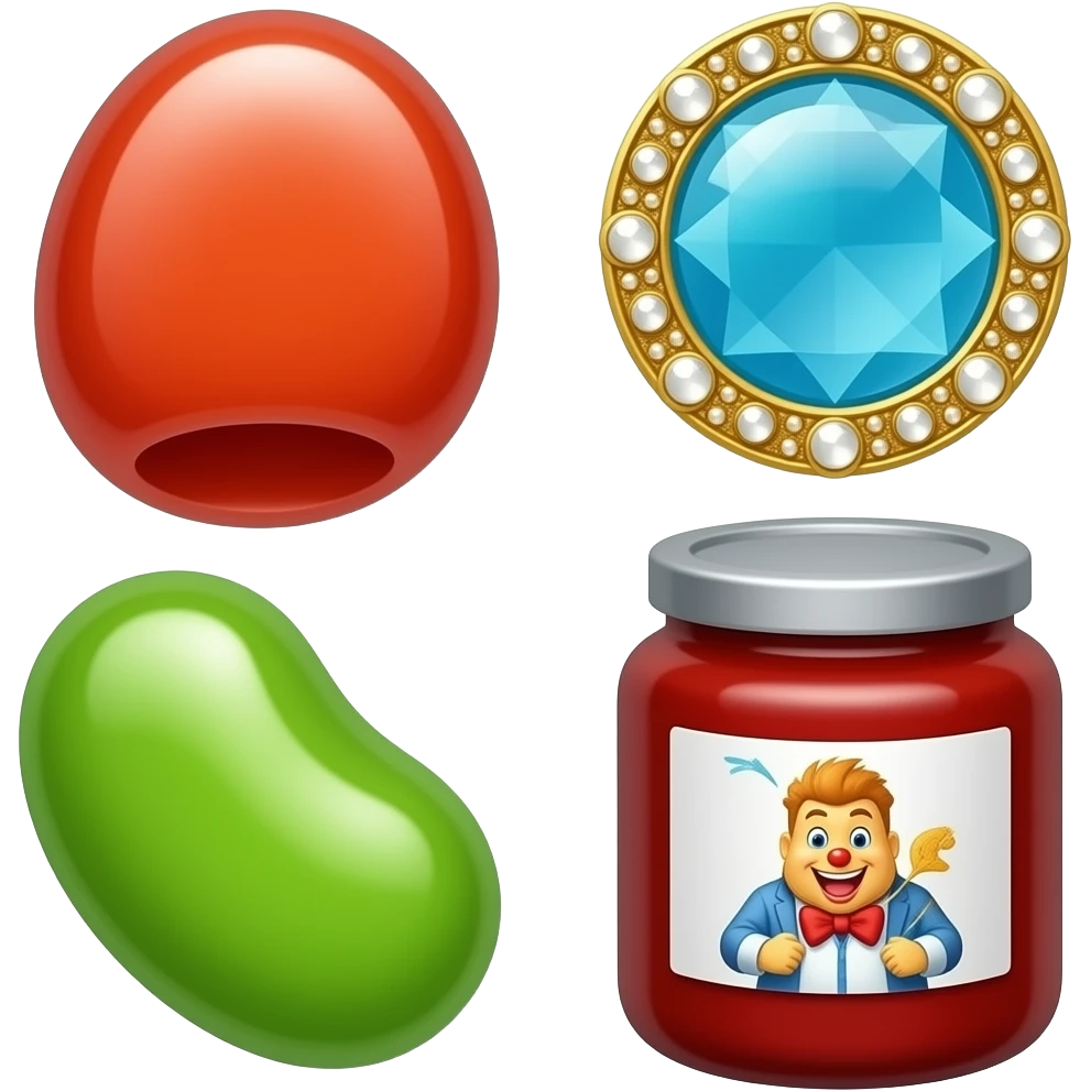 J is for jellybeans,jewels,jack in the box,jam emoji