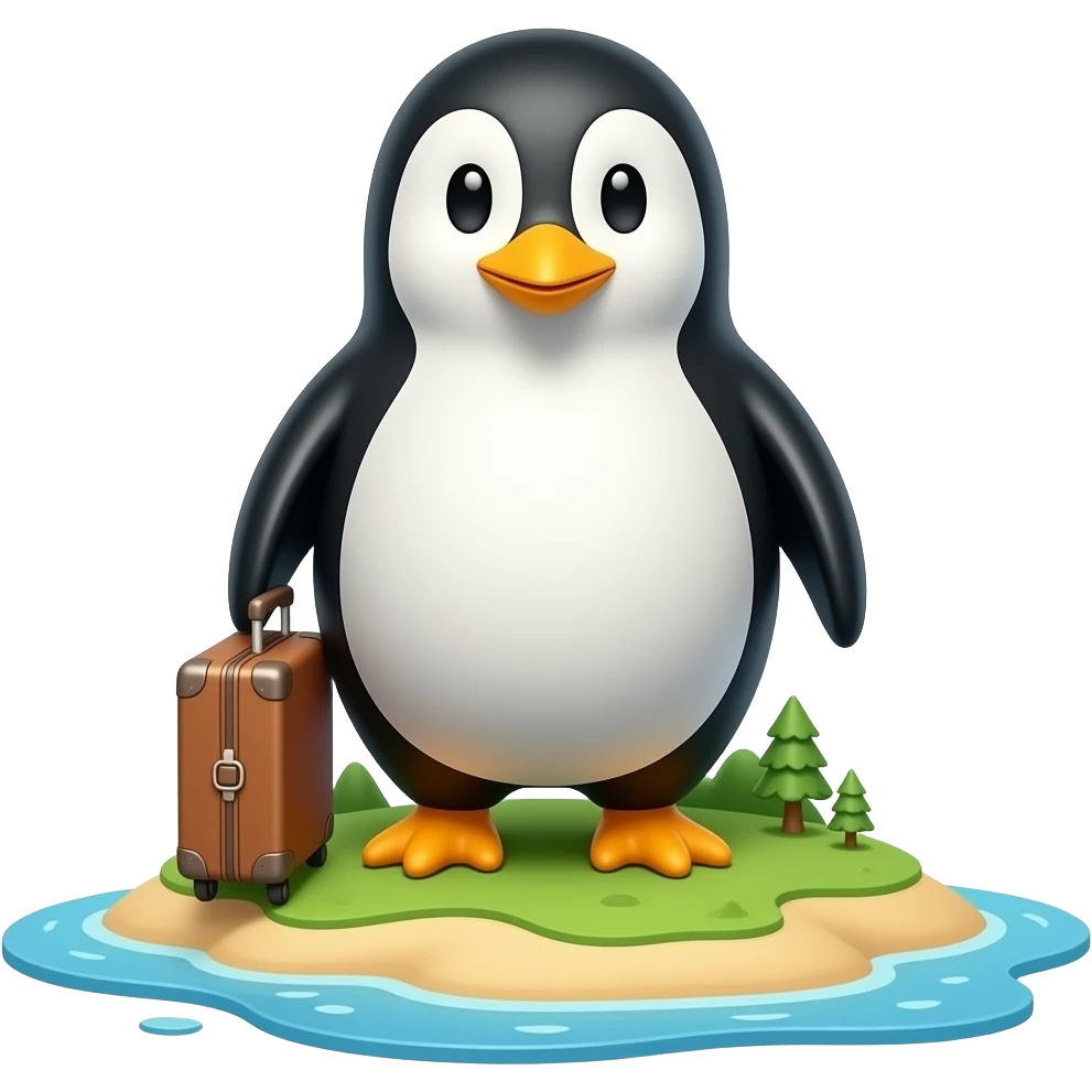 pinguino con un estuche en una isla emoji