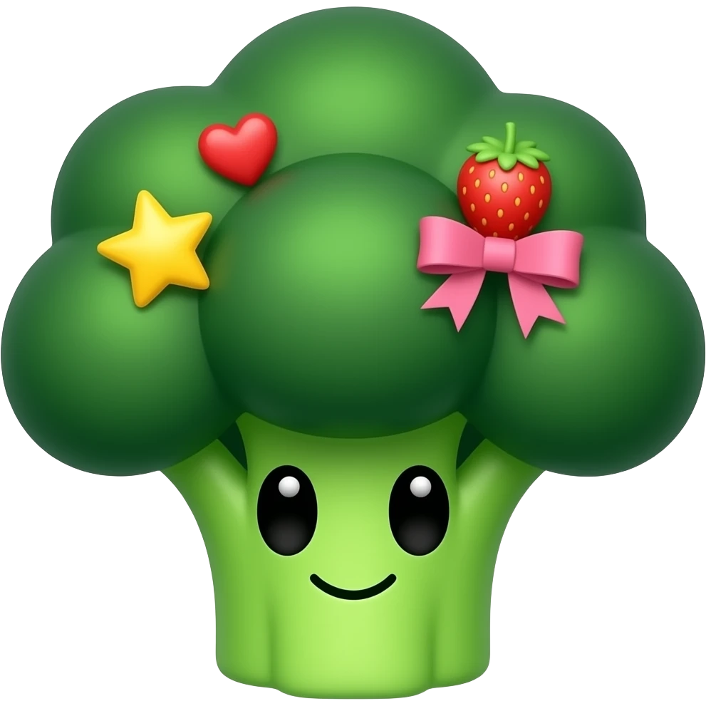 브로콜리 아이폰 이모지 아이폰 눈 두개 머리쪽은 별 하트 딸기 리본으로 꾸미기 emoji