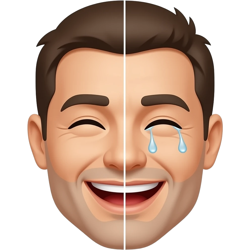 Half laughing half crying split vertically down the middle emoji