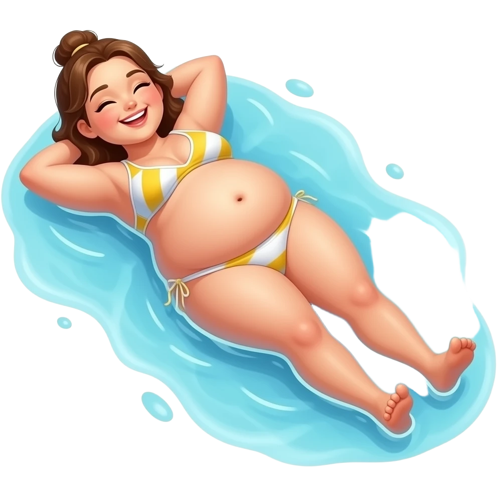 A girl enjoys beach holiday in her swimmers,but she is so full from a lunch break that she is about to burst,Then her fat Tummy rolls & drops out,she will just lay on her back in the shallow cool water,her gluttonous belly promotes a good resort business. emoji