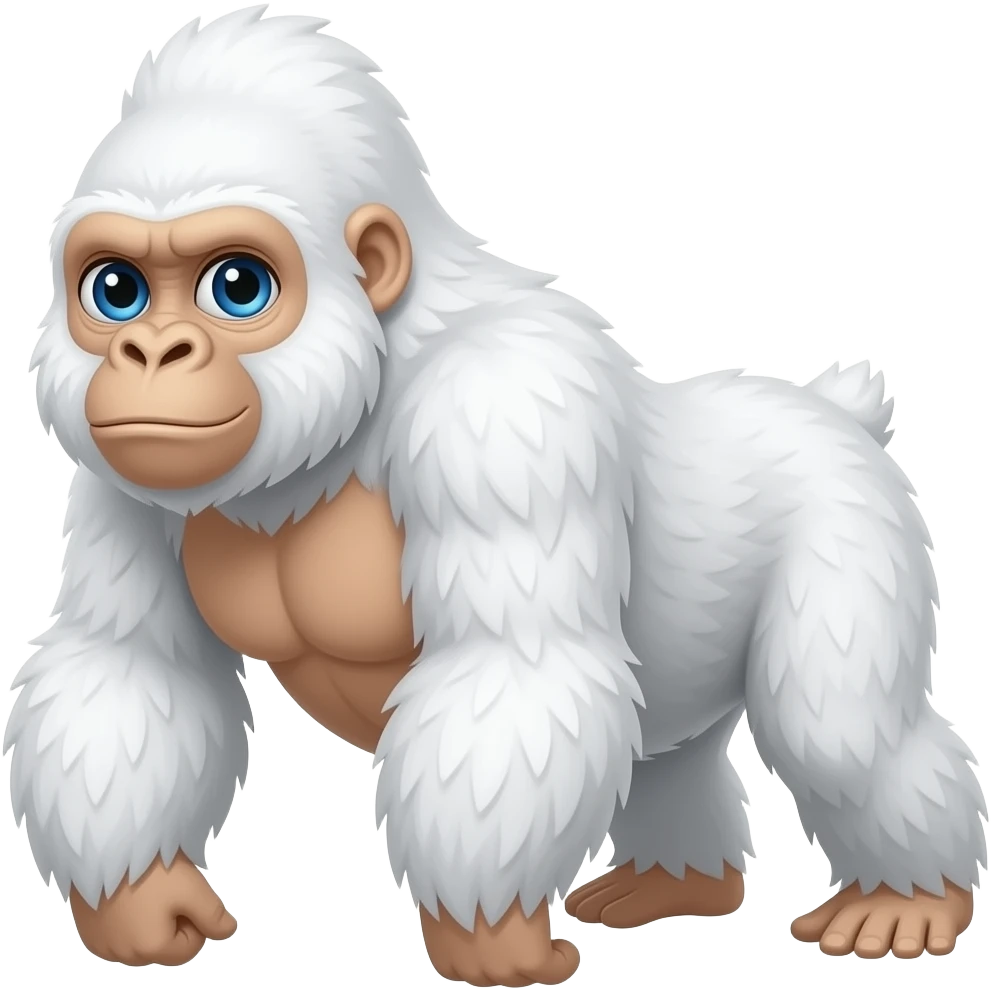 A white gorilla with blue eyes and Tanish skin emoji