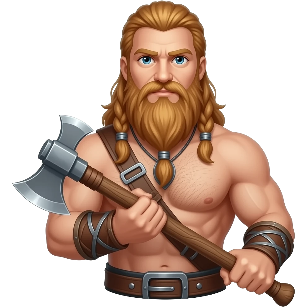 Vikinger mit maskulinen behaarten Oberkörper und Axt emoji