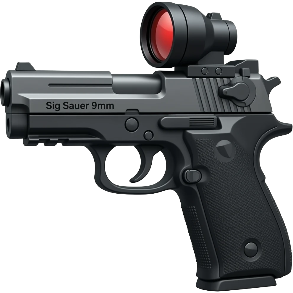 Make the sig saur 9mm pistol and add the name "Sig Saur 9mm" on the barrel . Make the name darker.   Make a red dot scope on the gun. emoji