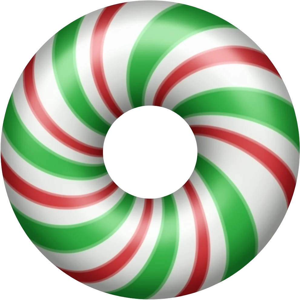 Green, Red, and White peppermint swirl donut shaped candy emoji