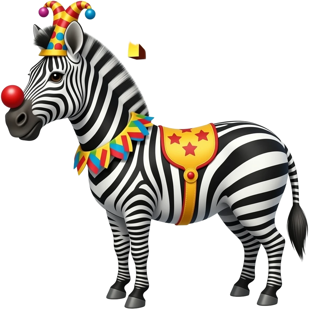 cebra vestido de payaso comico con el titulo de Madagascar en la parte superior emoji