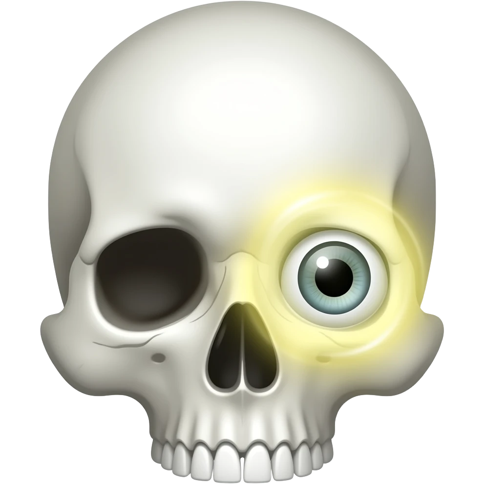 skull face emoji in white colour one side eye is show aura kind rays emoji