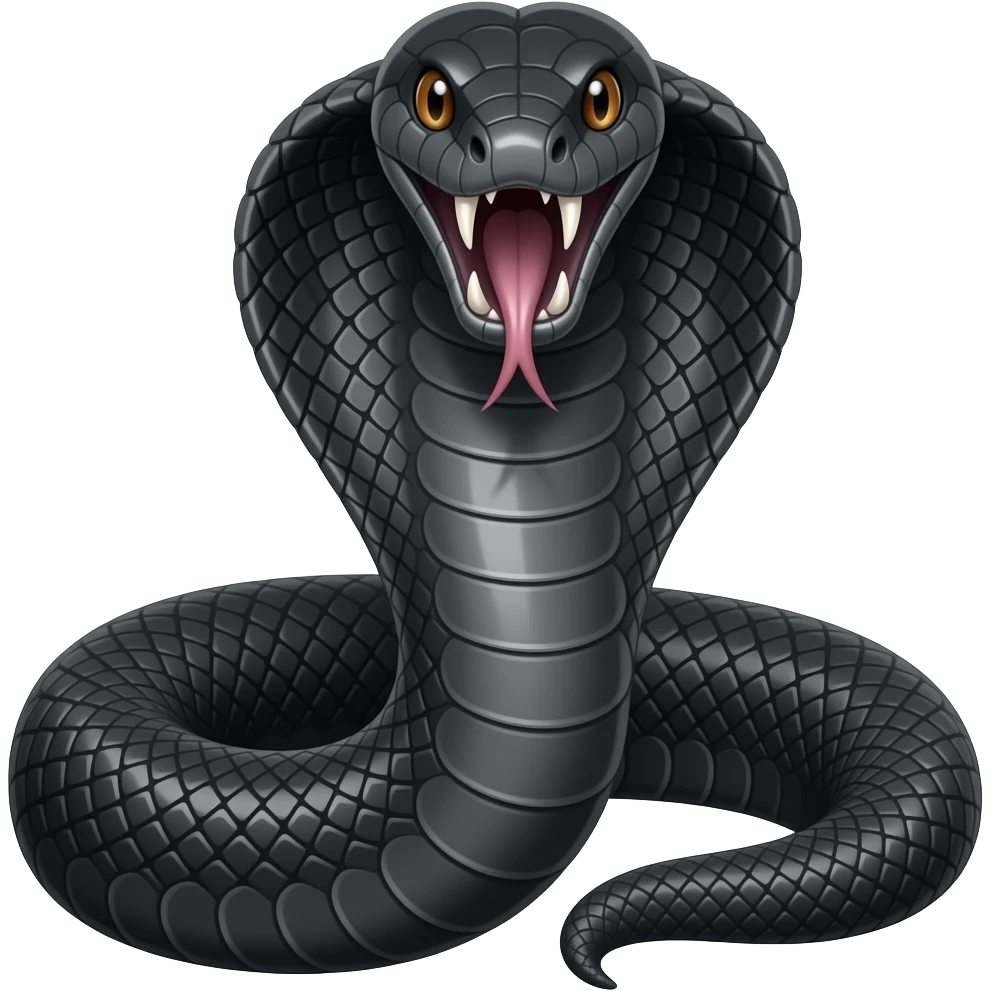 Wild black anaconda with sharp teeths and scary face. Facing towards camera emoji