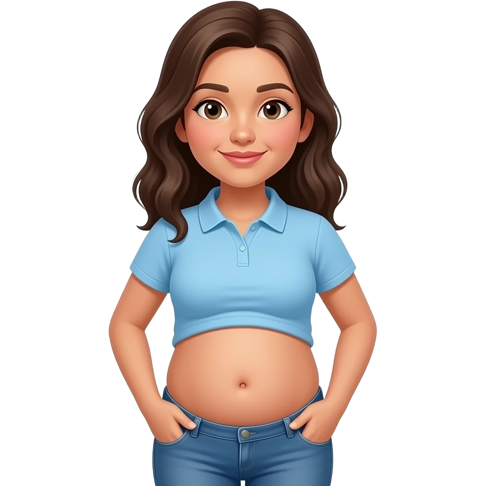 Fat Belly button hispanic girl with brown hair and light blue polo and jeans emoji