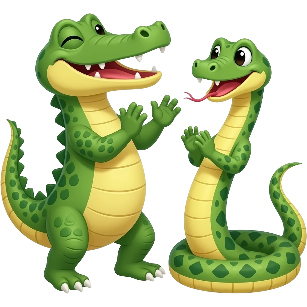 🐊🐊🐊 🐍🐍🐍alligator and snake is clapping and dancing emoji