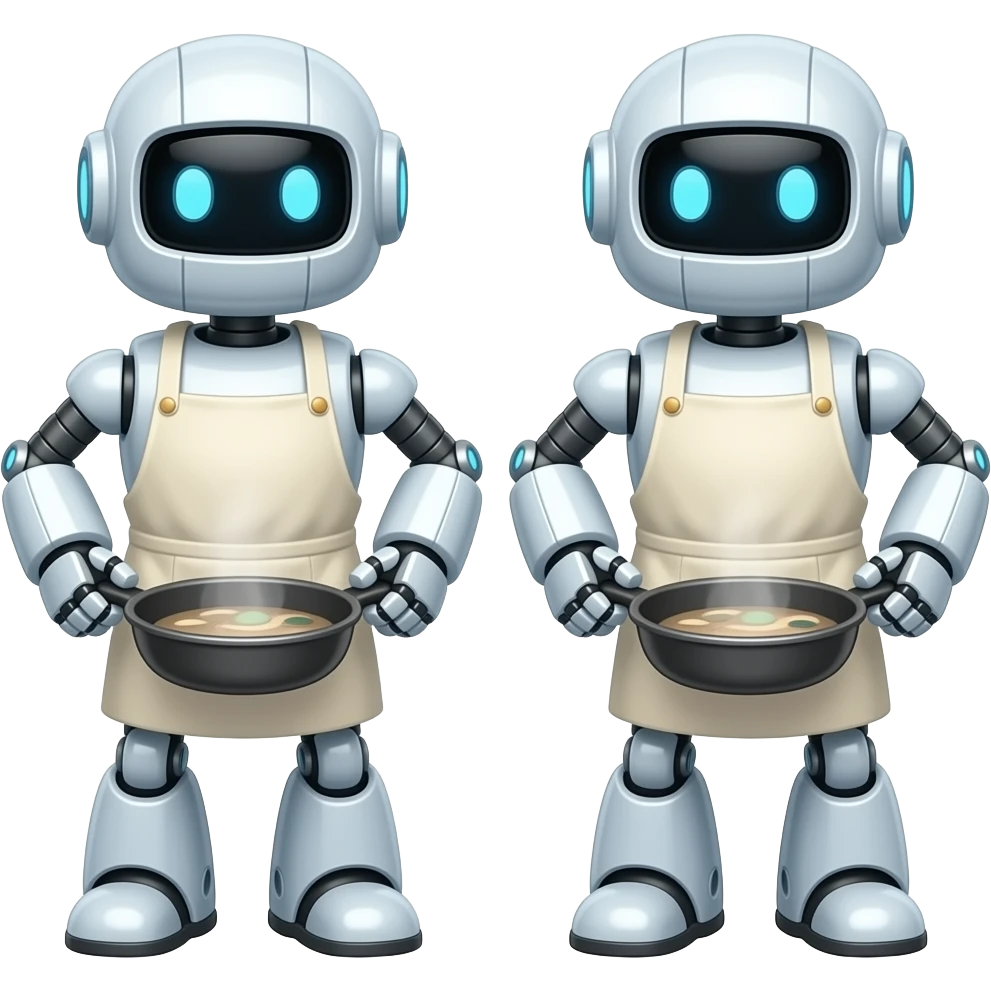 pair of funny friendly looking robots cooking emoji