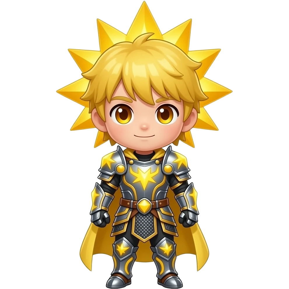 A chibi boy from a sun-core kingdom, full body, blinding solar-yellow ...